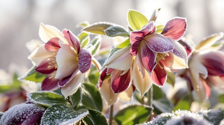 Hellebores en fleurs d'hiver jardin